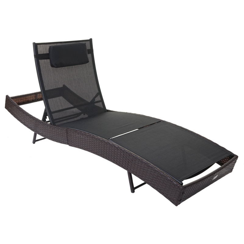 Chaise longue Savannah, polyrotin, bain de soleil - marron chiné, enveloppe noir