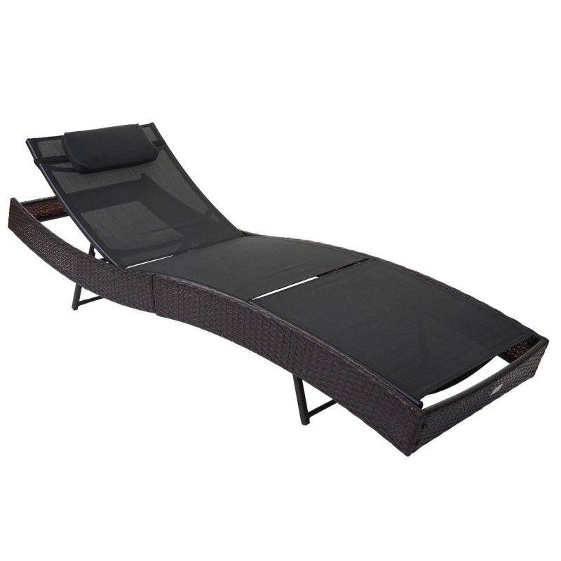 Chaise longue Savannah, polyrotin, bain de soleil - marron chiné, enveloppe noir