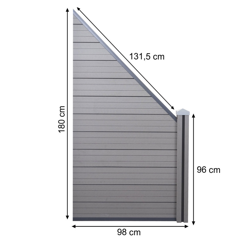 WPC pare-vue Sarthe, abat-vent, poteau en WPC - élément d'élargissement oblique, 0,98m gris