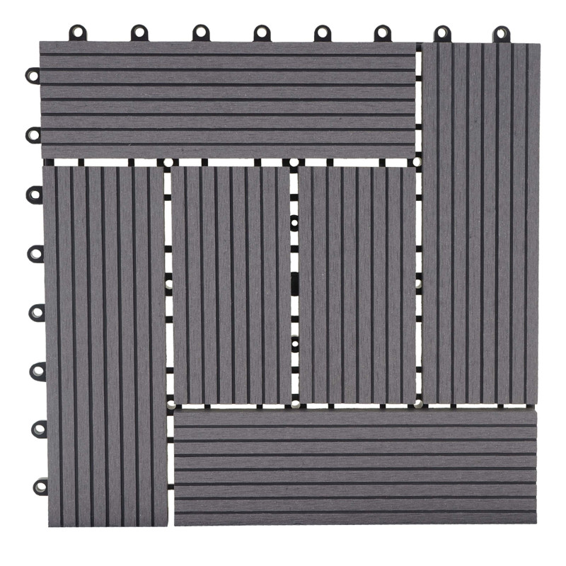 11x carreau WPC Rhone, carrelage balcon/terrasse, optique bois à 30x30cm 1m² - premium, gris décalé