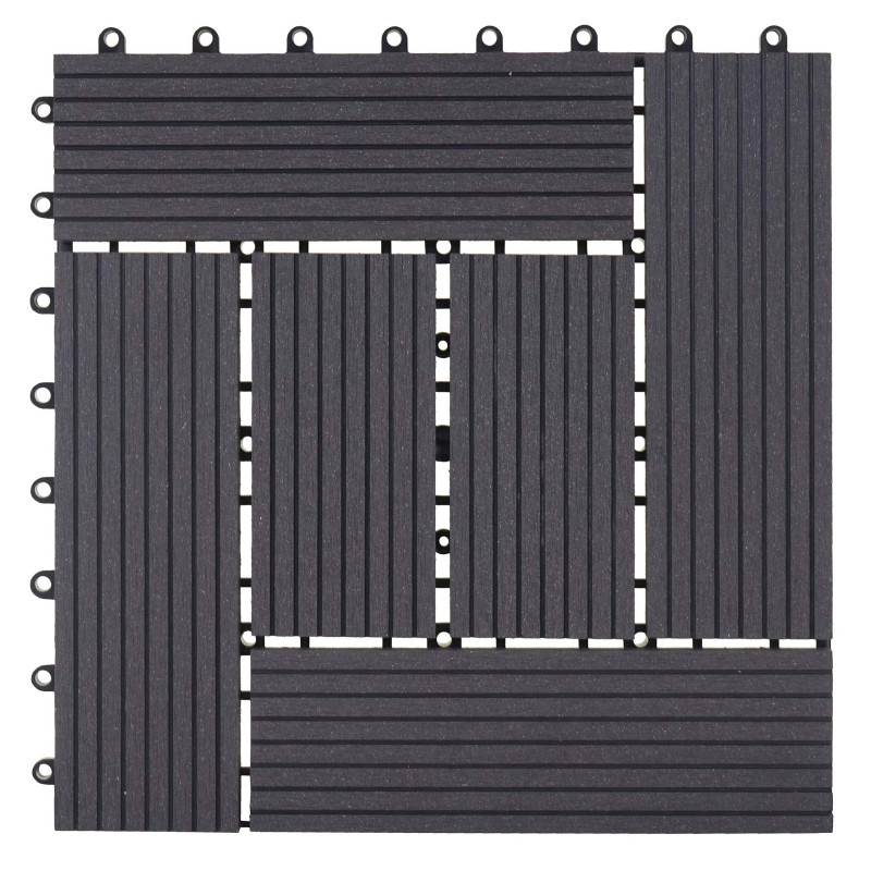 11x carreau WPC Rhone, carrelage balcon/terrasse, optique bois à 30x30cm 1m² - premium, anthracite décalé