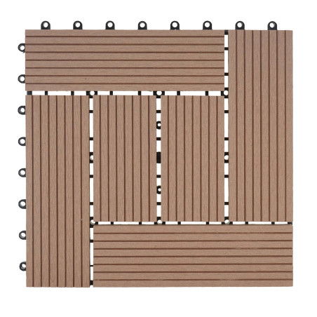 11x carreau WPC Rhone, carrelage balcon/terrasse, optique bois à 30x30cm 1m² - premium, teck décalé