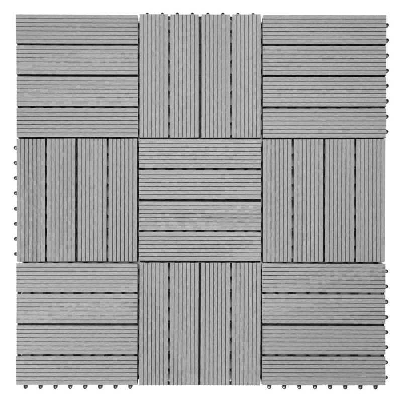 11x carreau WPC Rhone, carrelage balcon/terrasse, optique bois à 30x30cm 1m² - premium, gris linéaire