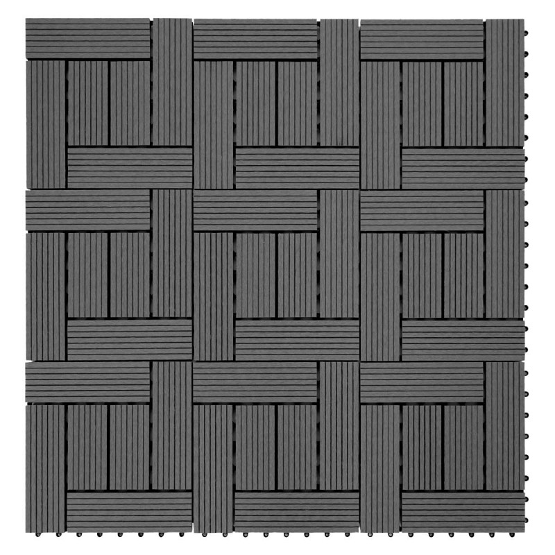 11x carreau WPC Rhone, carrelage, balcon / terrasse, optique bois à 30x30cm 1m² - base, anthracite décalé