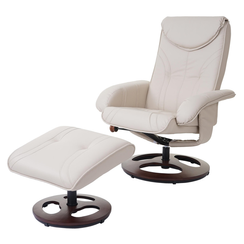 Fauteuil de relaxation fauteuil de télévision avec tabouret, similicuir - crème