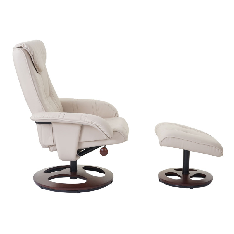 Fauteuil de relaxation fauteuil de télévision avec tabouret, similicuir - crème