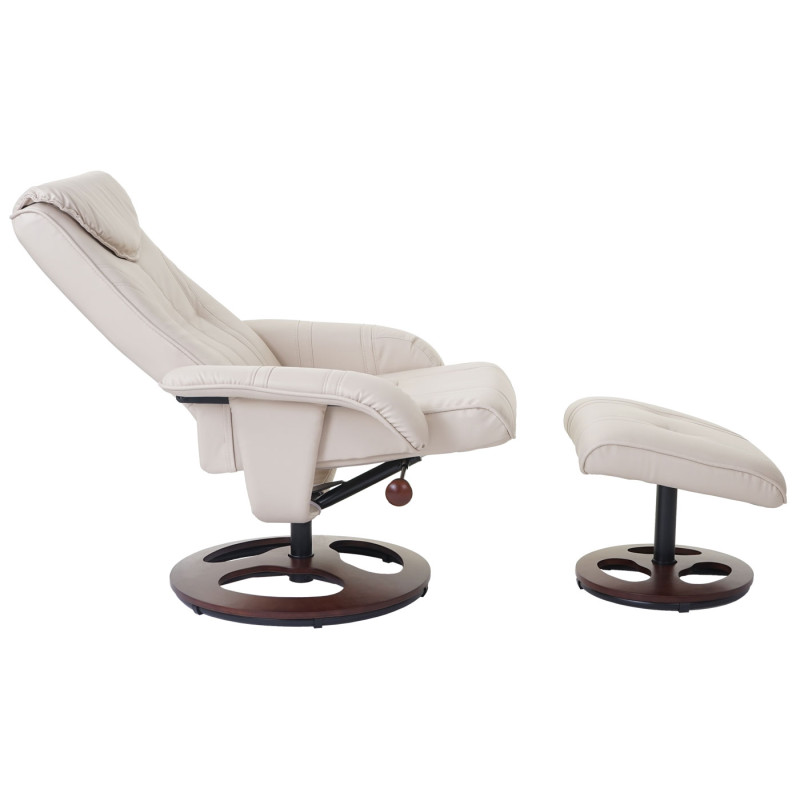 Fauteuil de relaxation fauteuil de télévision avec tabouret, similicuir - crème