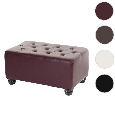 Pouf pour fauteuil de luxe relax Chesterfield, ottomane, 41x75x46cm similicuir - pieds ronds, brun rouge