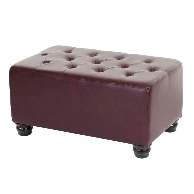 Pouf pour fauteuil de luxe relax Chesterfield, ottomane, 41x75x46cm similicuir - pieds ronds, brun rouge