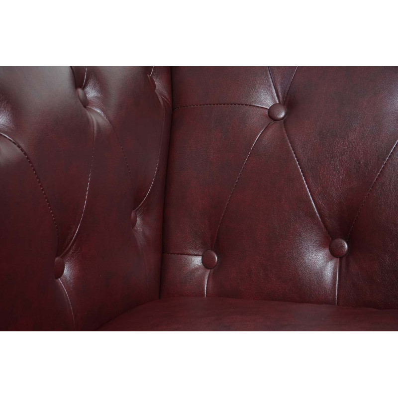 Fauteuil de luxe Chesterfield, fauteuil relax, similicuir - pieds ronds, brun rouge