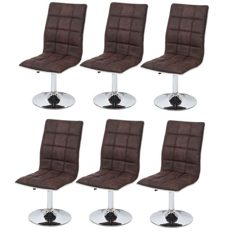 6x chaise de salle à manger fauteuil, tissu - vintage marron foncé