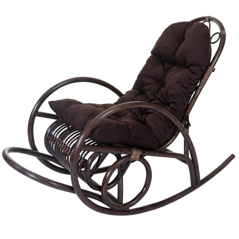 Fauteuil à bascule rocking-chair, fauteuil en rotin, marron - coussin marron