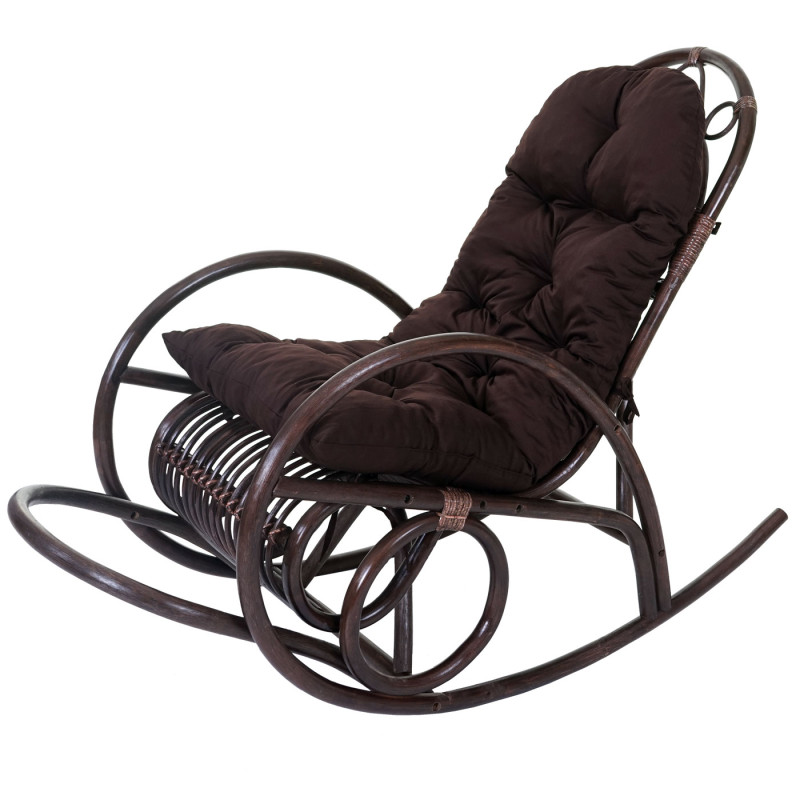 Fauteuil à bascule rocking-chair, fauteuil en rotin, marron - coussin marron