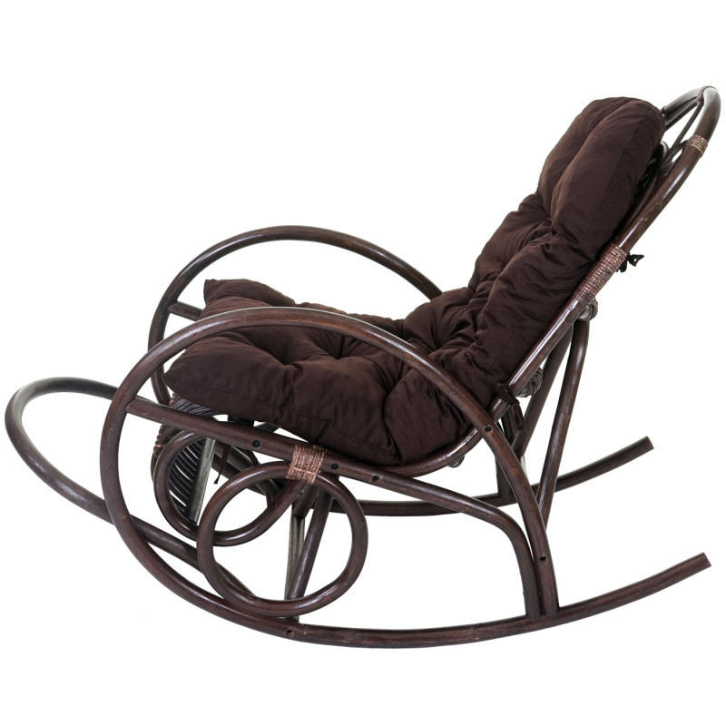 Fauteuil à bascule rocking-chair, fauteuil en rotin, marron - coussin marron