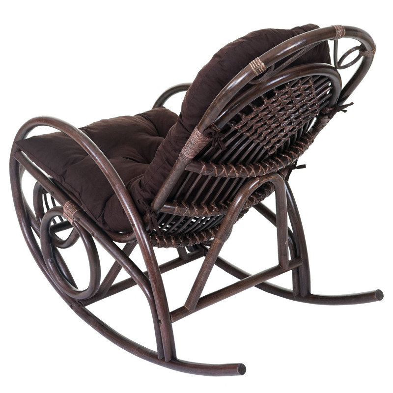 Fauteuil à bascule rocking-chair, fauteuil en rotin, marron - coussin marron