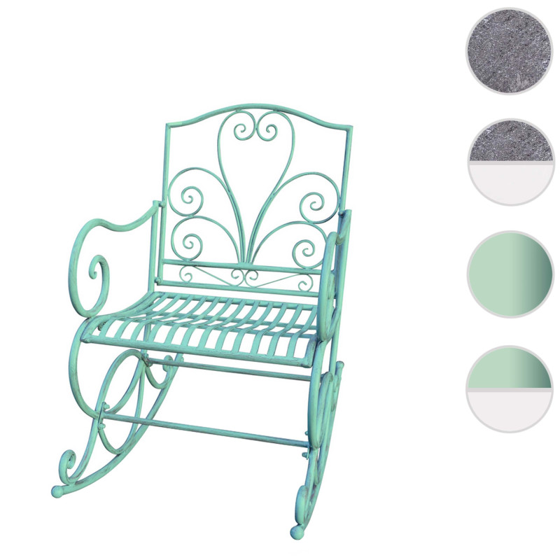Chaise de jardin rocking-chair, fauteuil à bascule, métal, vert antique
