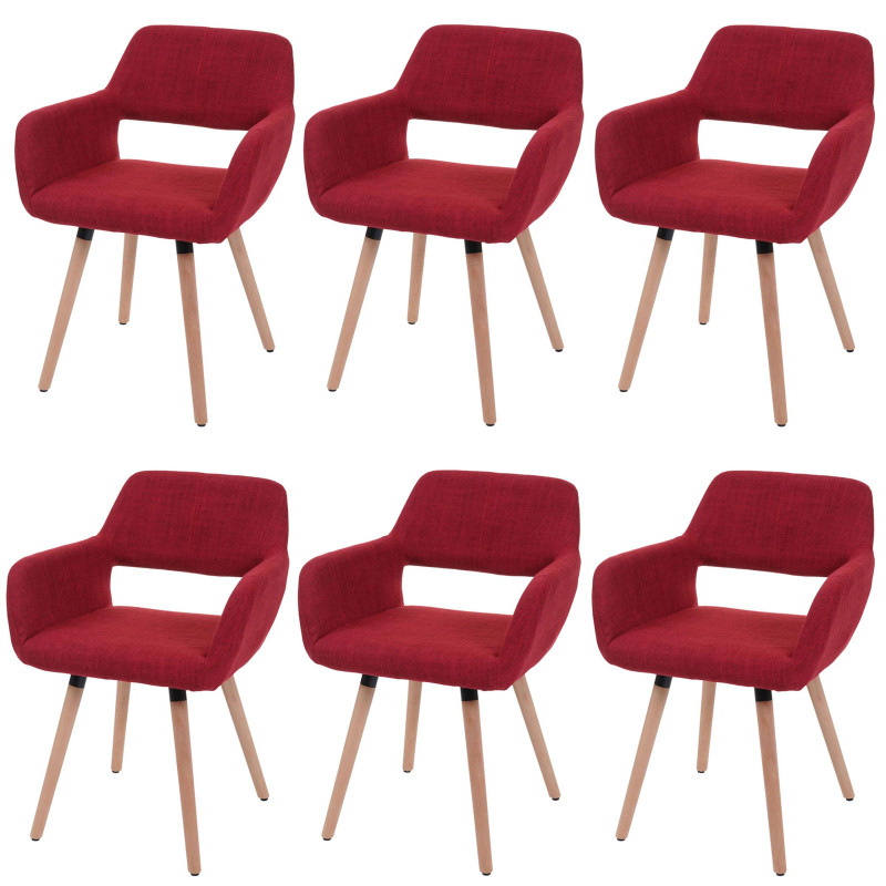 6x chaise de salle à manger II, fauteuil, design rétro des années 50 - tissu, rouge pourpre