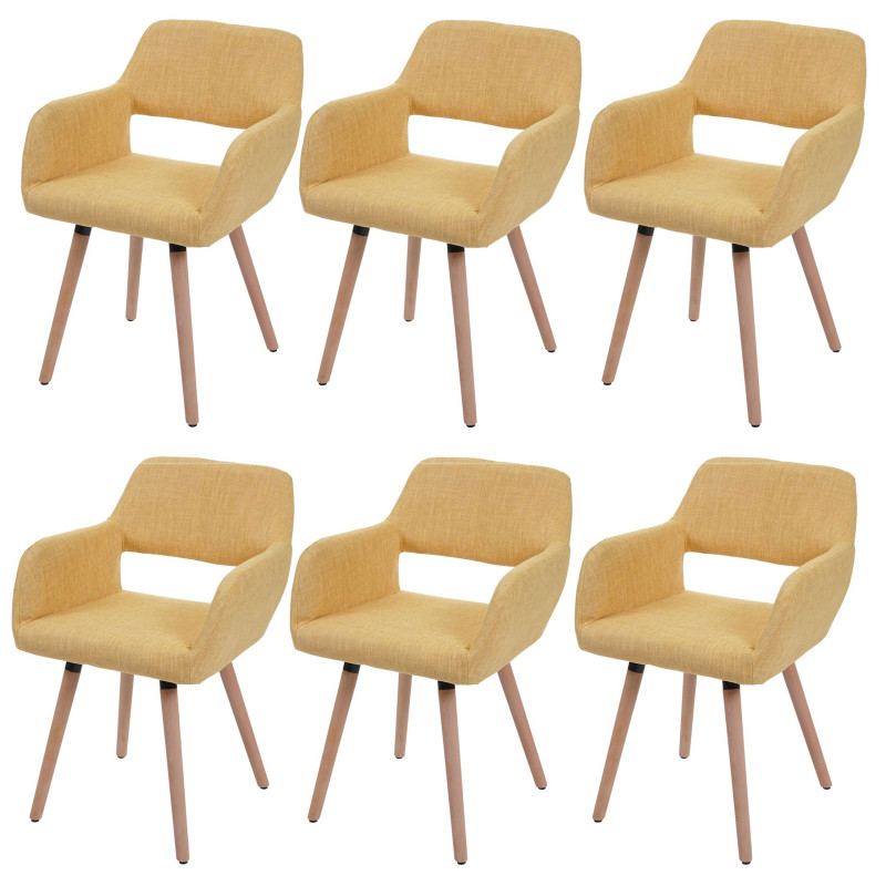 6x chaise de salle à manger II, fauteuil, design rétro des années 50 - tissu, jaune