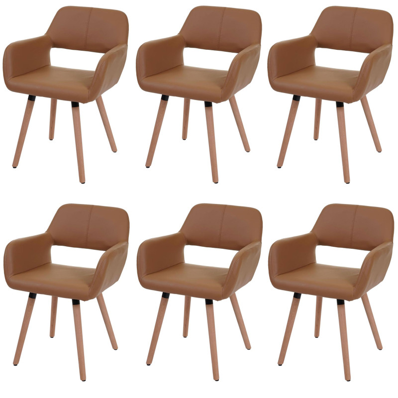 6x chaise de salle à manger II, fauteuil, design rétro des années 50 - similicuir, couleur noix