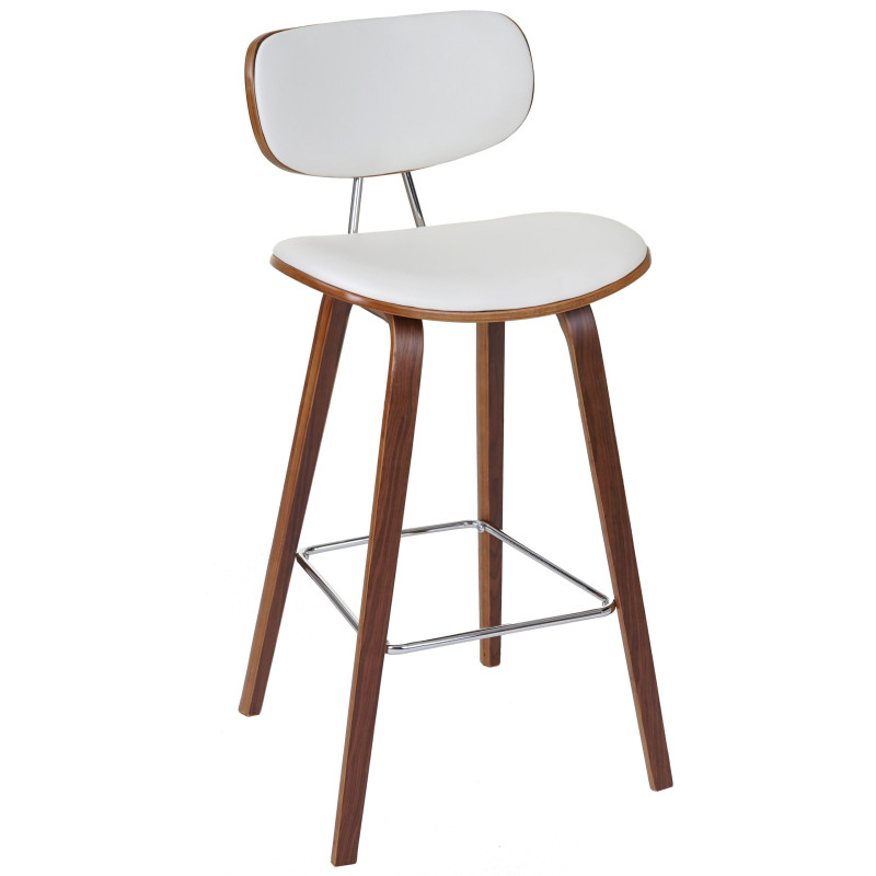 2x tabouret de bar chaise de comptoir, style rétro bois de proue, optique noix - blanc