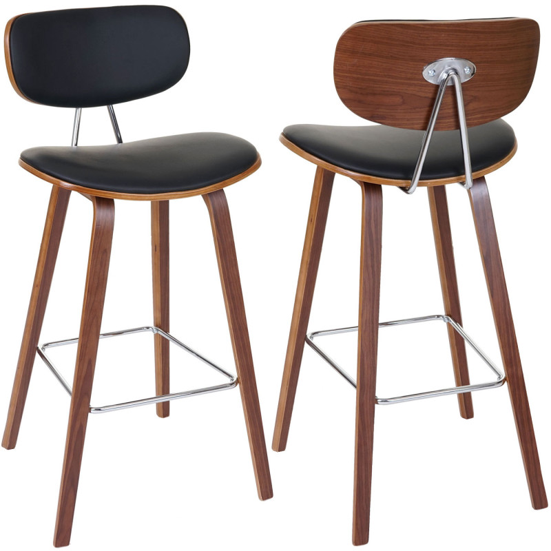 2x tabouret de bar chaise de comptoir, style rétro bois de proue, optique noix - noir