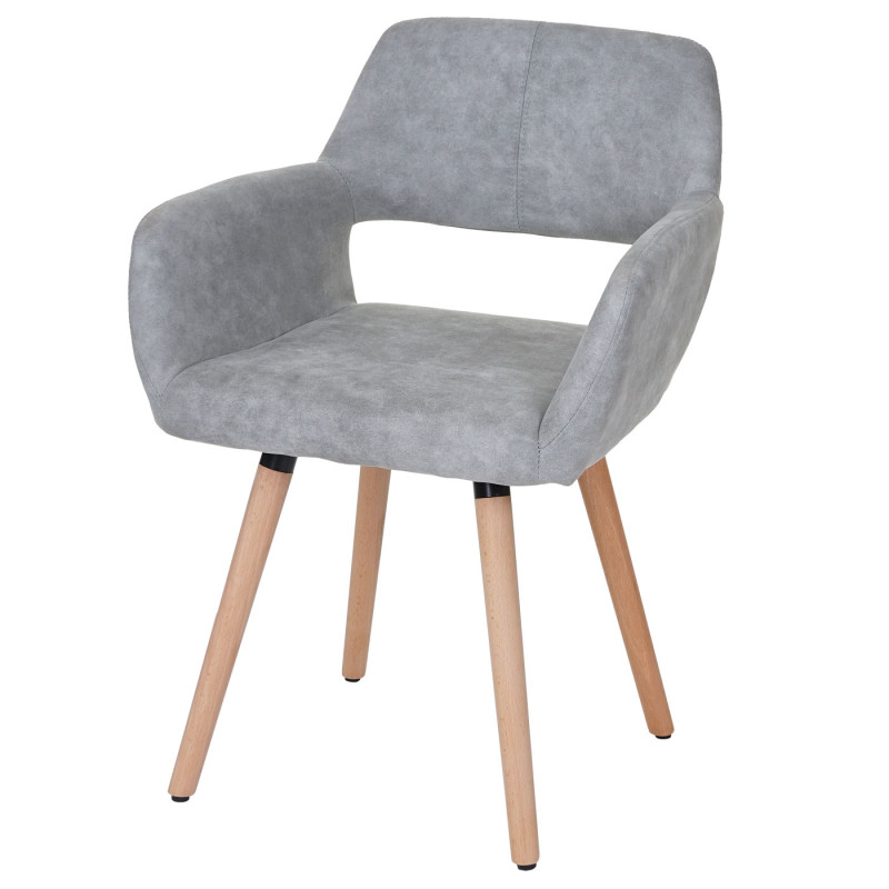 Chaise de salle à manger II, fauteuil, design rétro des années 50 - tissu, gris béton