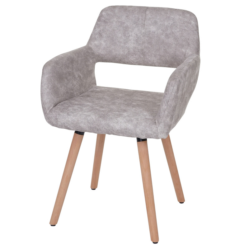 Chaise de salle à manger II, fauteuil, design rétro des années 50 - tissu, gris silex