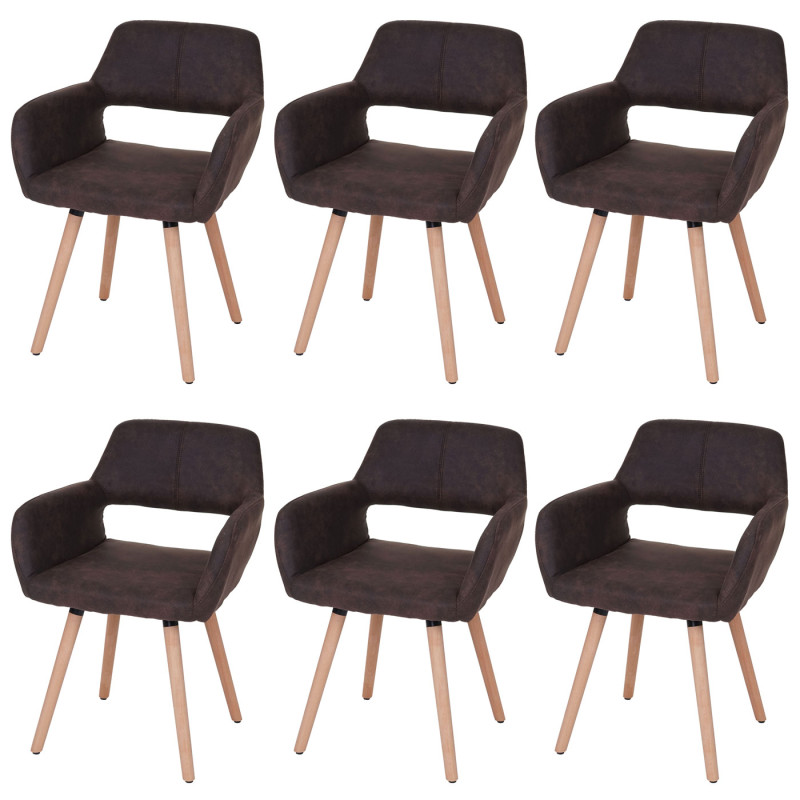 6x chaise de salle à manger II, fauteuil, design rétro des années 50 - tissu, marron foncé