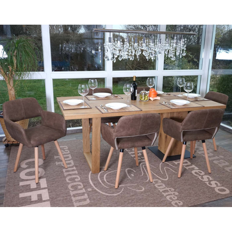 6x chaise de salle à manger II, fauteuil, design rétro des années 50 - tissu, marron