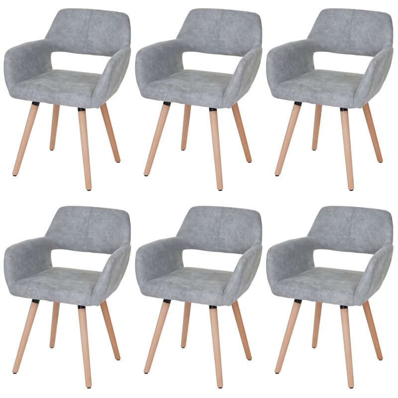 6x chaise de salle à manger II, fauteuil, design rétro des années 50 - tissu, gris béton