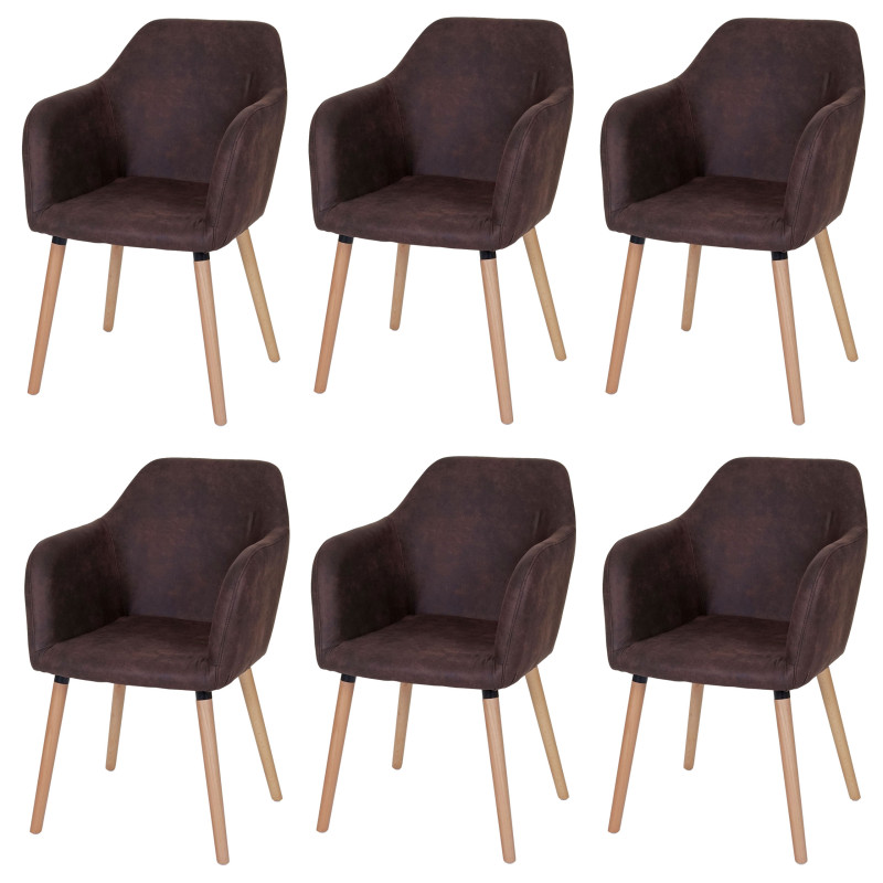 6x chaise de séjour / salle à manger Malmö T381, style rétro des années 50 - tissu, vintage marron foncé