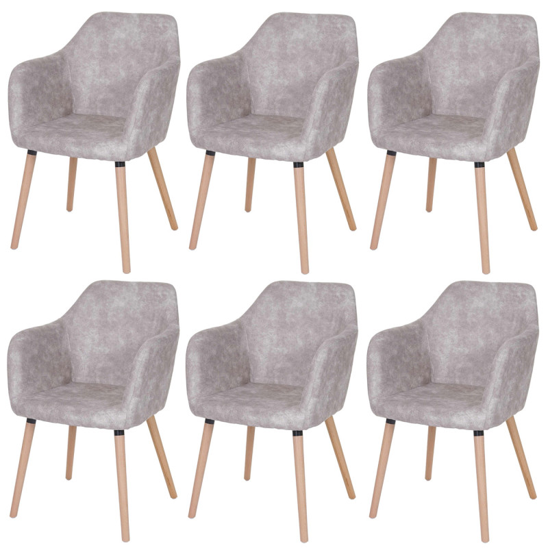 6x chaise de séjour / salle à manger Malmö T381, style rétro des années 50 - tissu, vintage gris silex