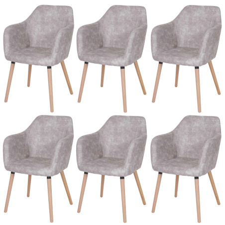6x chaise de séjour / salle à manger Malmö T381, style rétro des années 50 - tissu, vintage gris silex