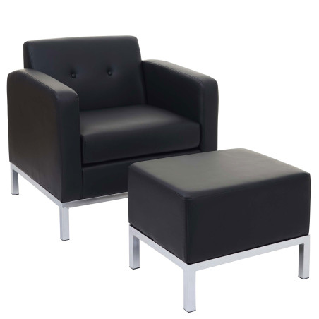 Fauteuil et ottomane système modulaire de fauteuils avec accoudoirs, extensible similicuir - noir