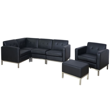 Canapé 4 places et fauteuil système modulaire de fauteuils 4-1, extensible similicuir - noir