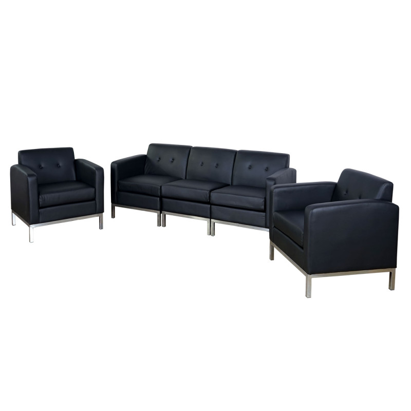 Canapé 3 places + 2 fauteuils système modulaire de fauteuils 3-1-1, extensible similicuir - noir