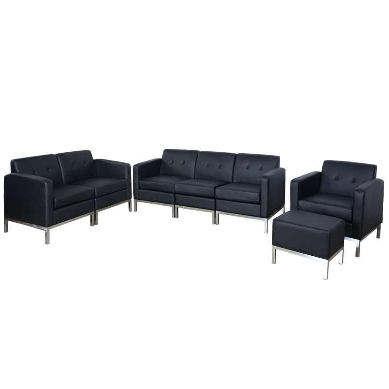 Lot canapés + fauteuil système modulaire de fauteuils 3-2-1, extensible similicuir - noir