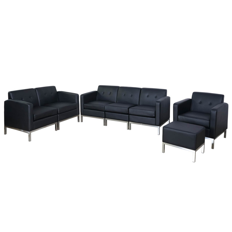 Lot canapés + fauteuil système modulaire de fauteuils 3-2-1, extensible similicuir - noir