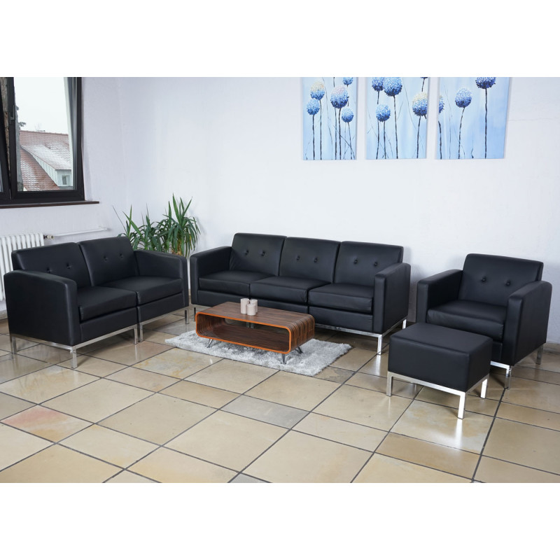 Lot canapés + fauteuil système modulaire de fauteuils 3-2-1, extensible similicuir - noir