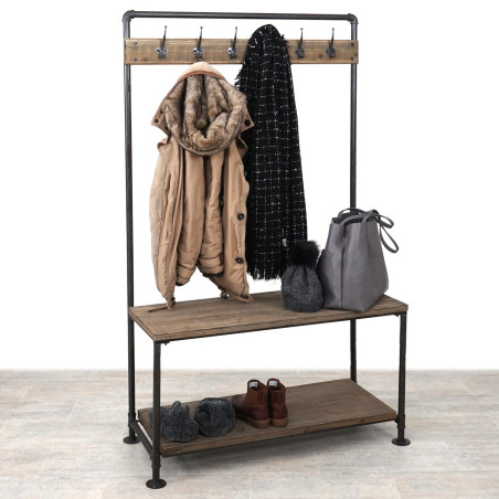 Garde-robe penderie, style campagne design industriel bois véritable 170x98x40cm