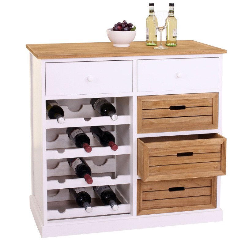 Étagère à vin commode / meuble pour 12 bouteilles avec tiroirs, style campagne 86x87x37cm