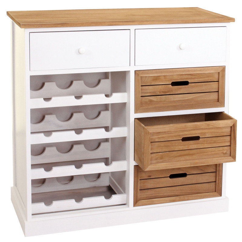 Étagère à vin commode / meuble pour 12 bouteilles avec tiroirs, style campagne 86x87x37cm