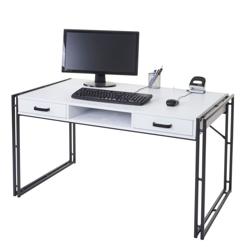 Bureau Dohna, table d'ordinateur, 121x70cm structure 3D - blanc