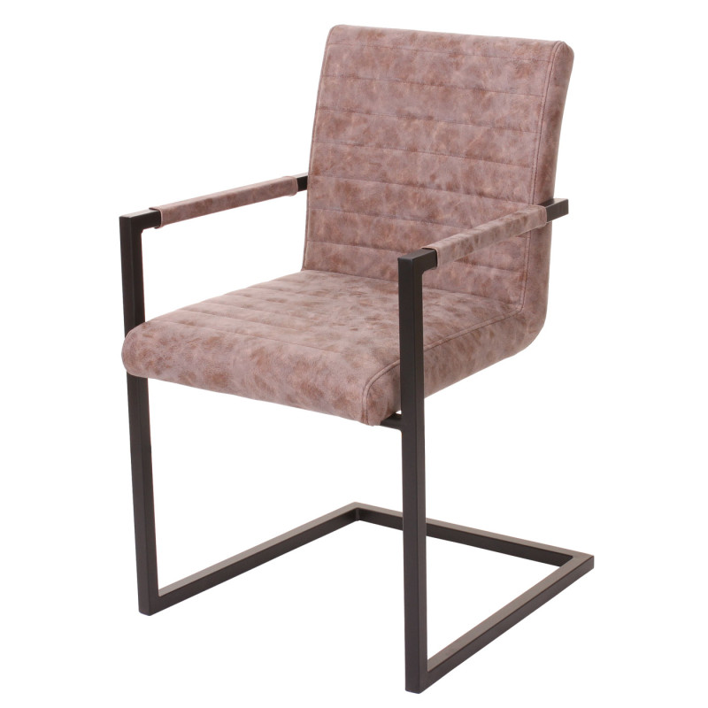 2x chaise de salle à manger fauteuil cantilever, imitation daim vintage - similicuir, marron