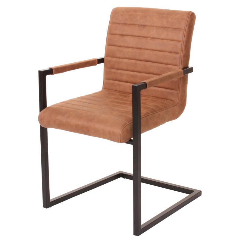 Lot 2x chaise de salle à manger fauteuil cantilever, imitation daim vintage - tissu, marron clair