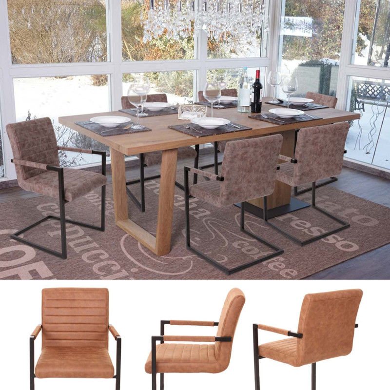 6x chaise de salle à manger fauteuil cantilever, imitation daim vintage - similicuir, marron