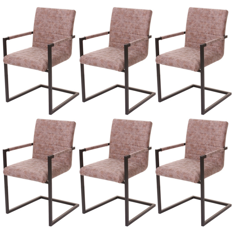 6x chaise de salle à manger fauteuil cantilever, imitation daim vintage - similicuir, marron