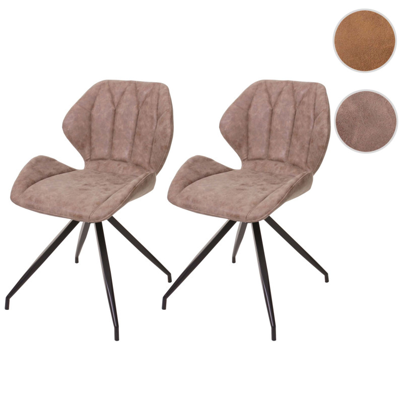 Lot 2x chaise de salle à manger fauteuil, imitation daim vintage - similicuir marron