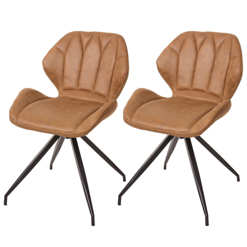 Lot 2x chaise de salle à manger fauteuil, imitation daim vintage - tissu marron clair