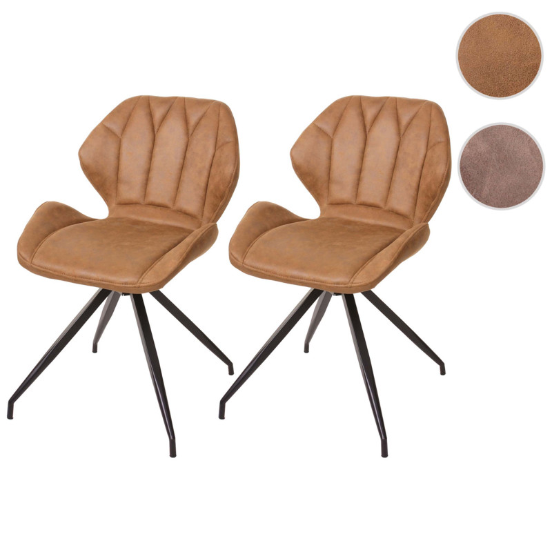 Lot 2x chaise de salle à manger fauteuil, imitation daim vintage - tissu marron clair